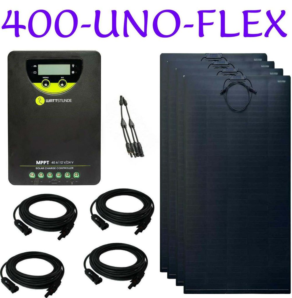 400 watt flexible solar panel kit for motorhomes, caravans and boats.